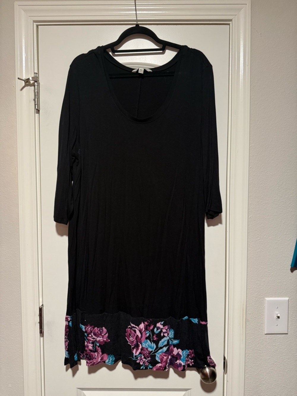 The Pioneer Woman Black Midi Dress with Pink & Teal Floral Hem
